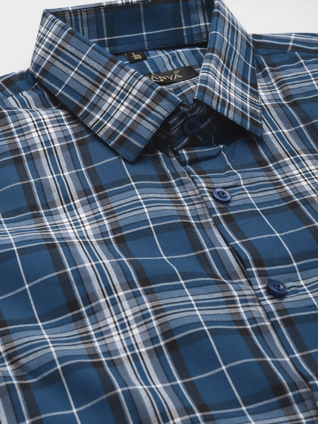 Men's Cotton Peacock & Black Check Formal Shirt