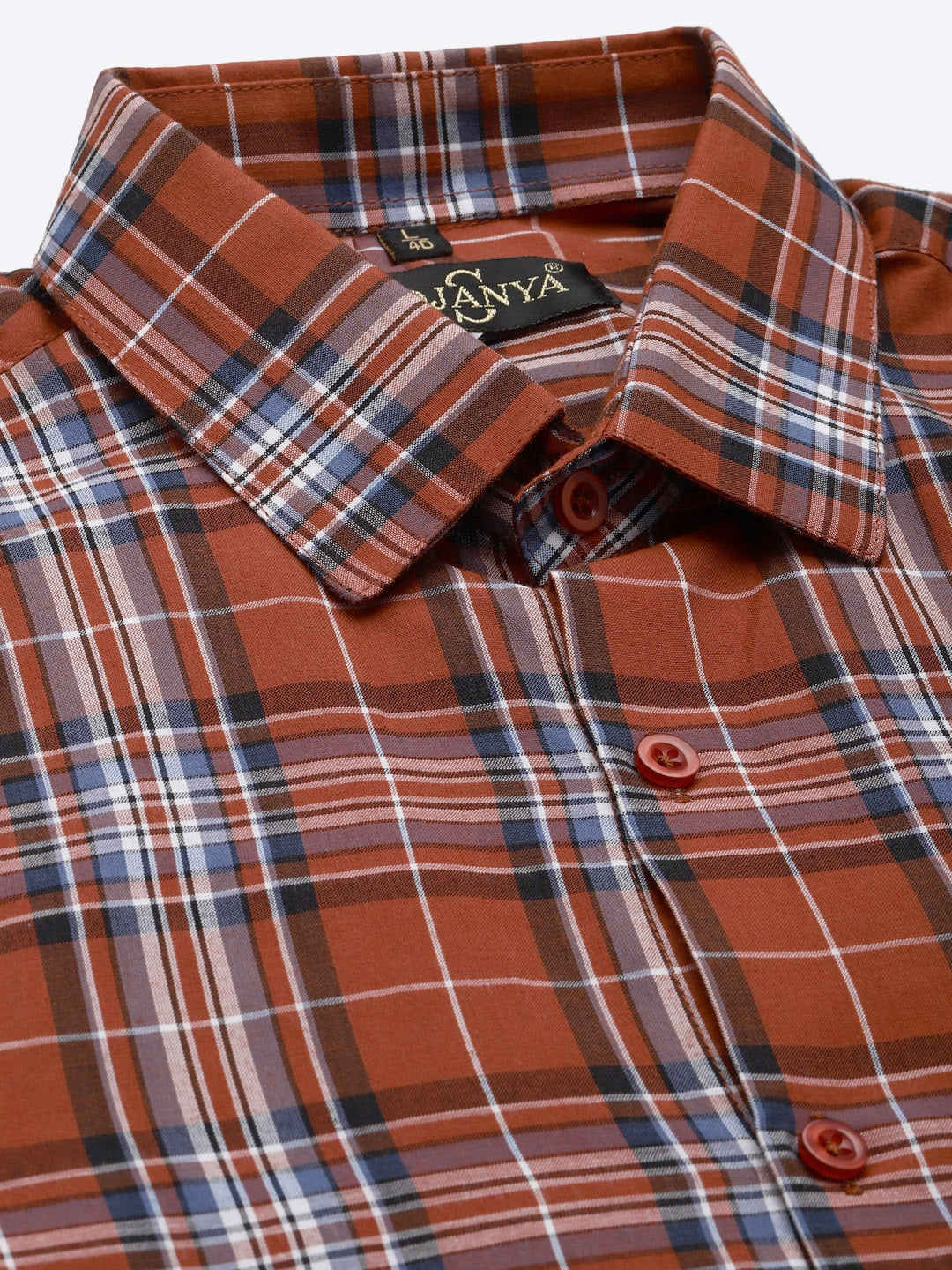 Men's Cotton Rust & Blue Check Formal Shirt