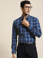 Men's Cotton Navy & Royal Blue Check Formal Shirt