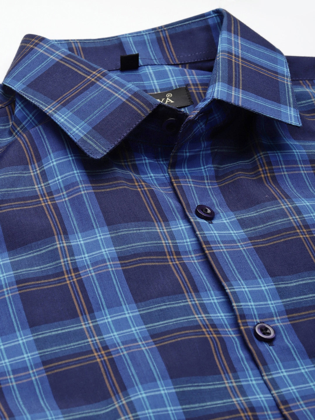 Men's Cotton Navy & Royal Blue Check Formal Shirt