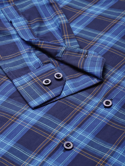 Men's Cotton Navy & Royal Blue Check Formal Shirt