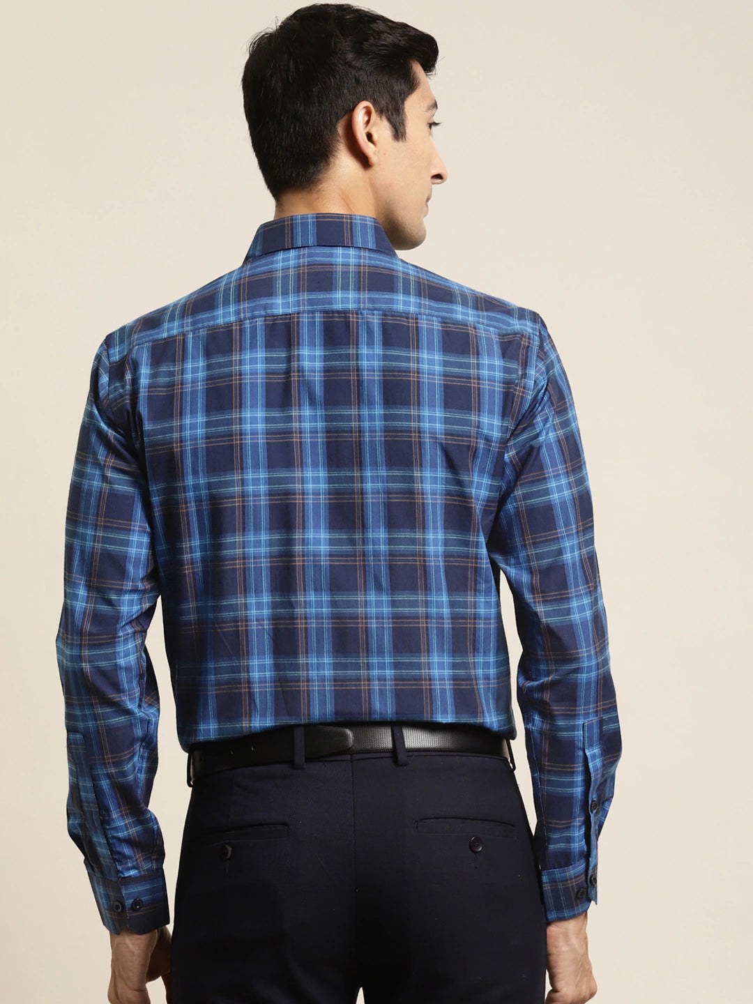 Men's Cotton Navy & Royal Blue Check Formal Shirt