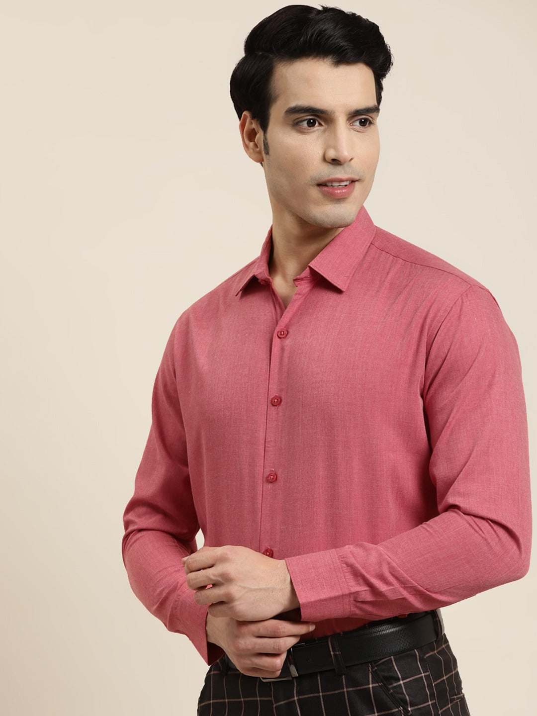 Men's Cotton Coral Red Classic Formal Shirt