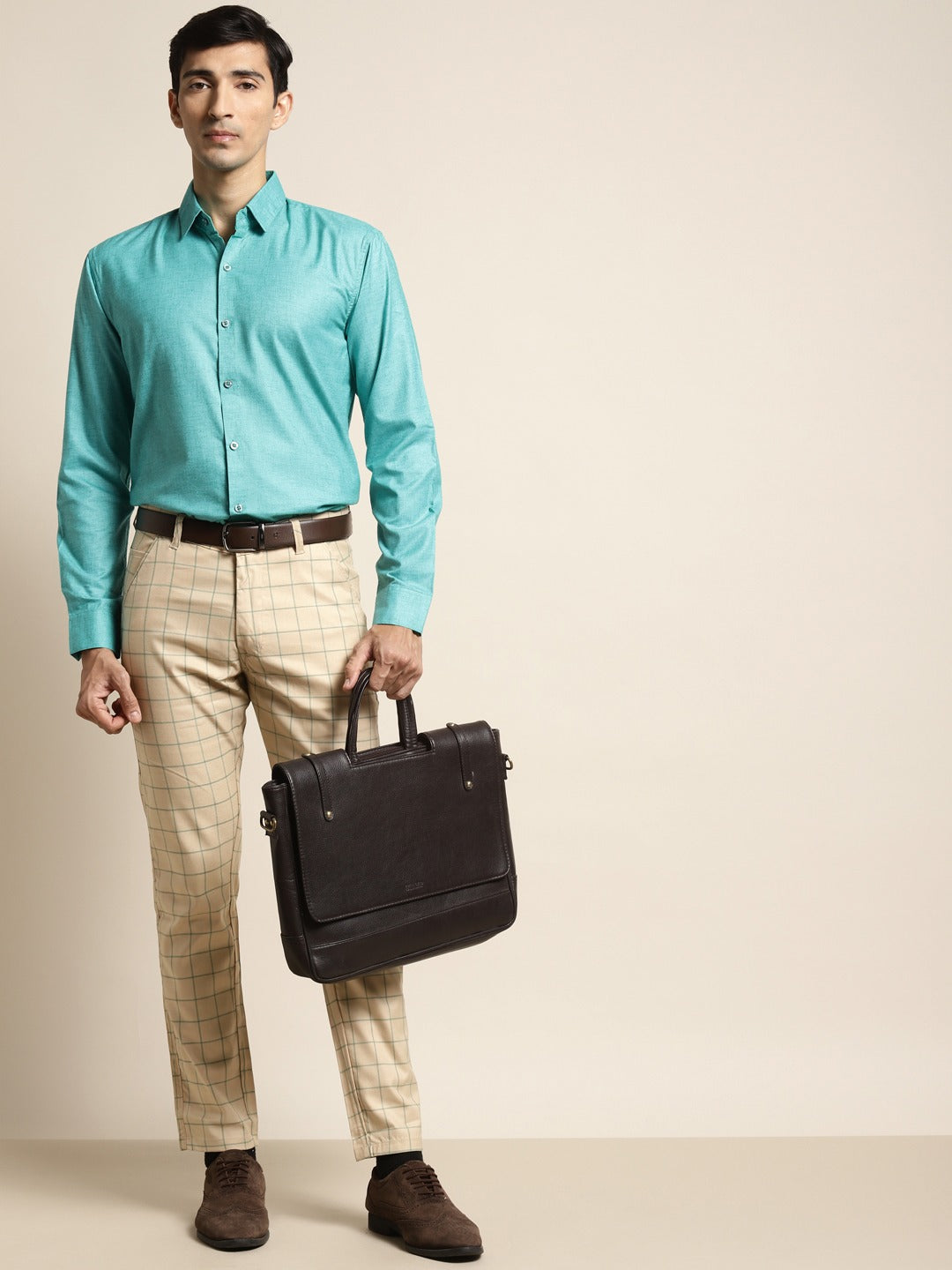 Men's Cotton Linen Turquoise Blue Solid Formal Shirt