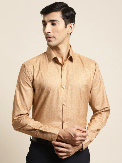 Men's Cotton Linen Mustard Solid Formal Shirt