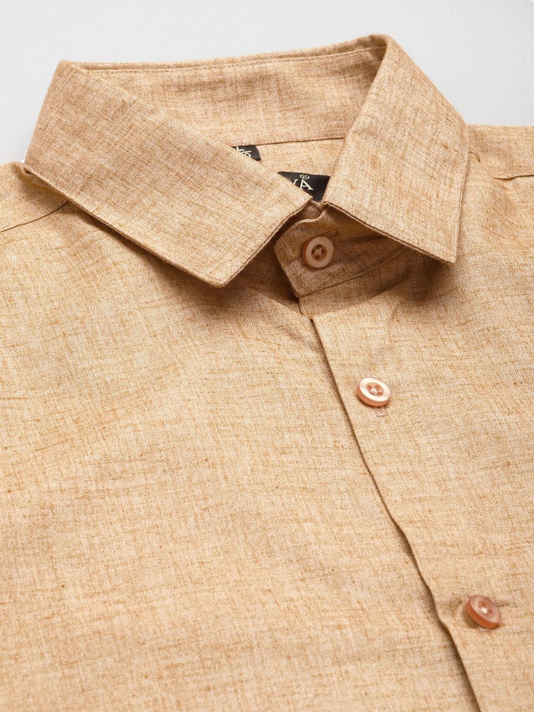 Men's Cotton Linen Mustard Solid Formal Shirt