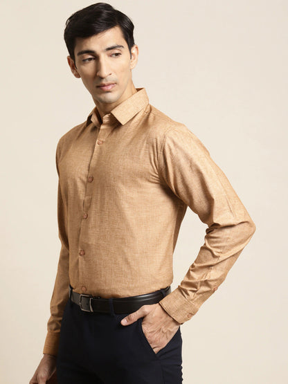 Men's Cotton Linen Mustard Solid Formal Shirt