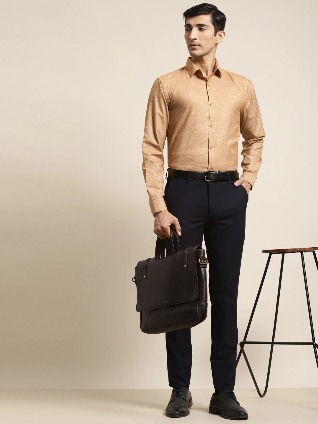 Men's Cotton Linen Mustard Solid Formal Shirt