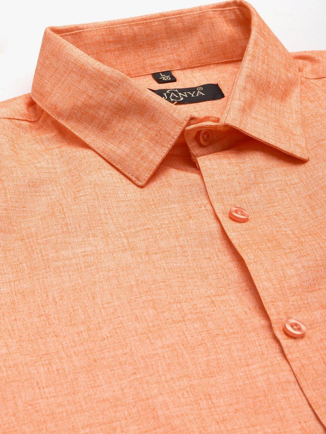 Men's Cotton Linen Orange Solid Formal Shirt