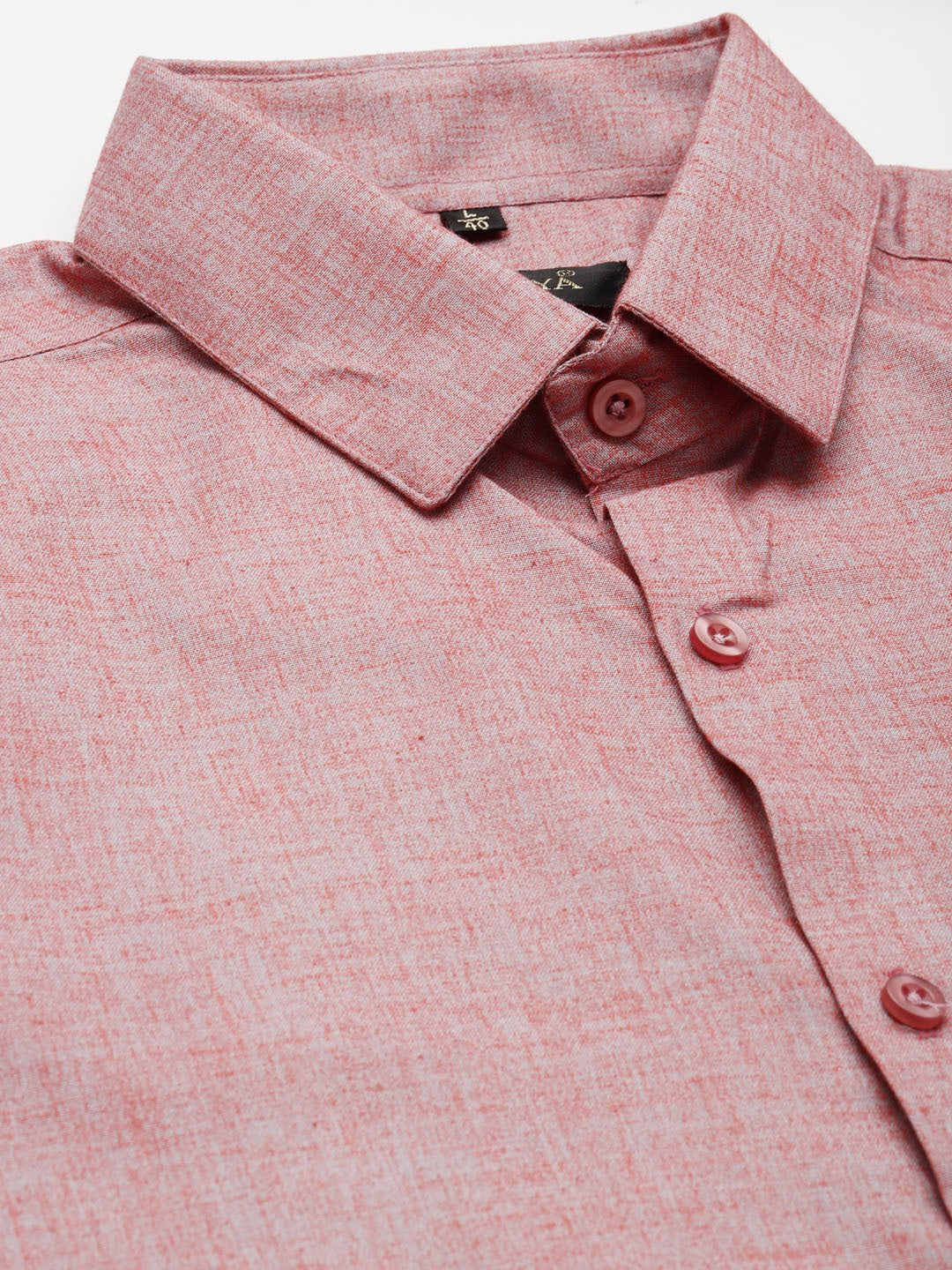 Men's Cotton Linen Red & Grey Solid Formal Shirt