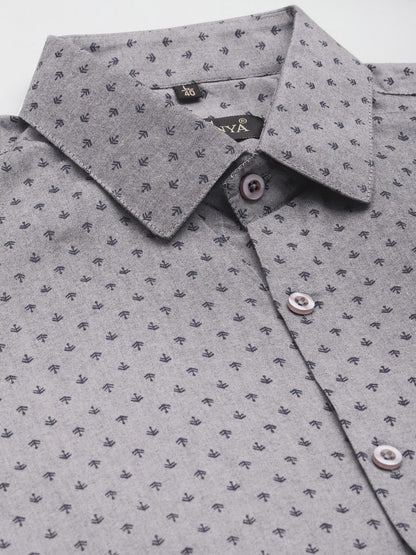 Men's Cotton Grey & Black Printed Formal Shirt