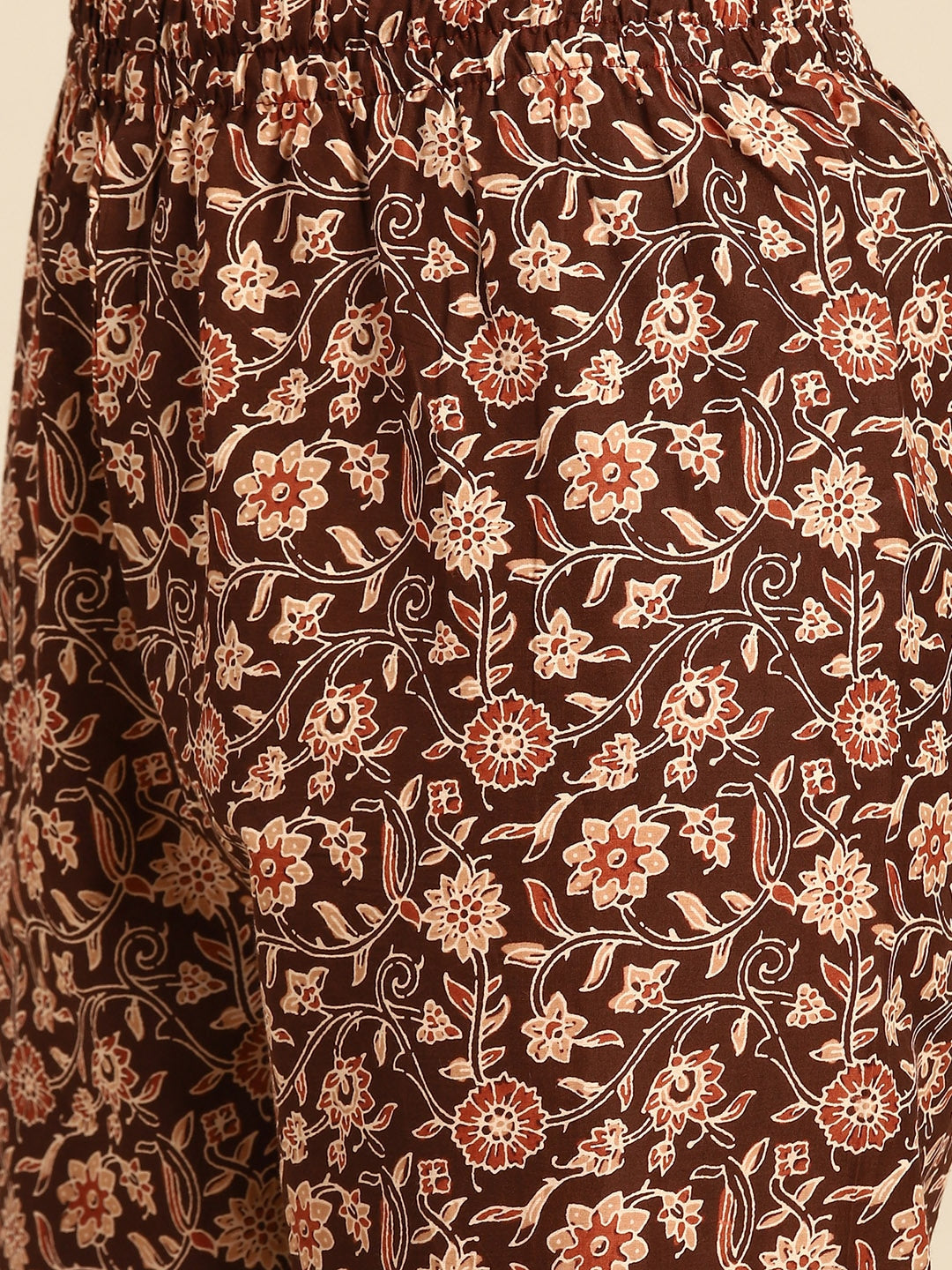 Women's Brown Floral Printed Anarkali Kurta With Trouser And Dupatta