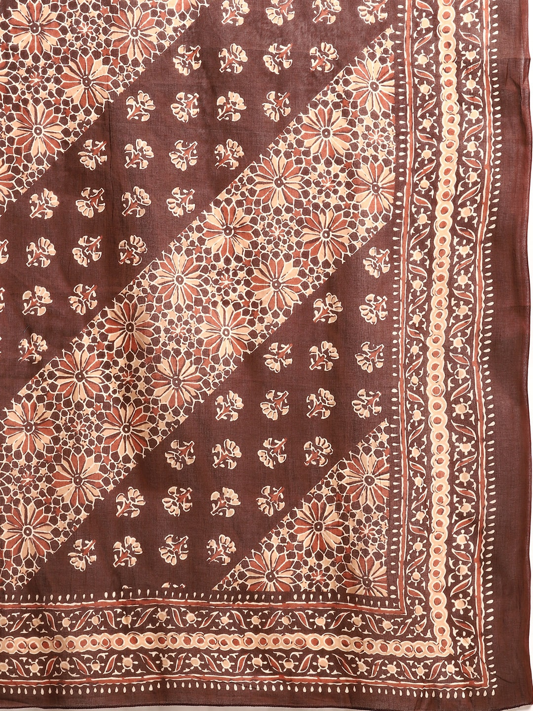 Women's Brown Floral Printed Anarkali Kurta With Trouser And Dupatta