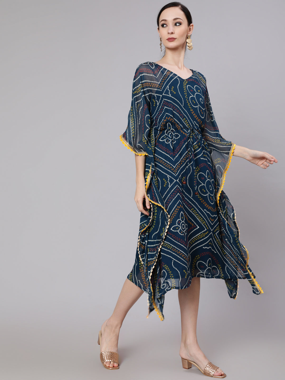 Women's Blue Micro Print Kaftan Dress