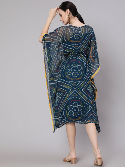 Women's Blue Micro Print Kaftan Dress