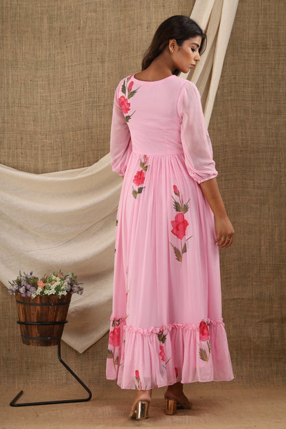 Women's Pink Anarkali Dress (1Pc)