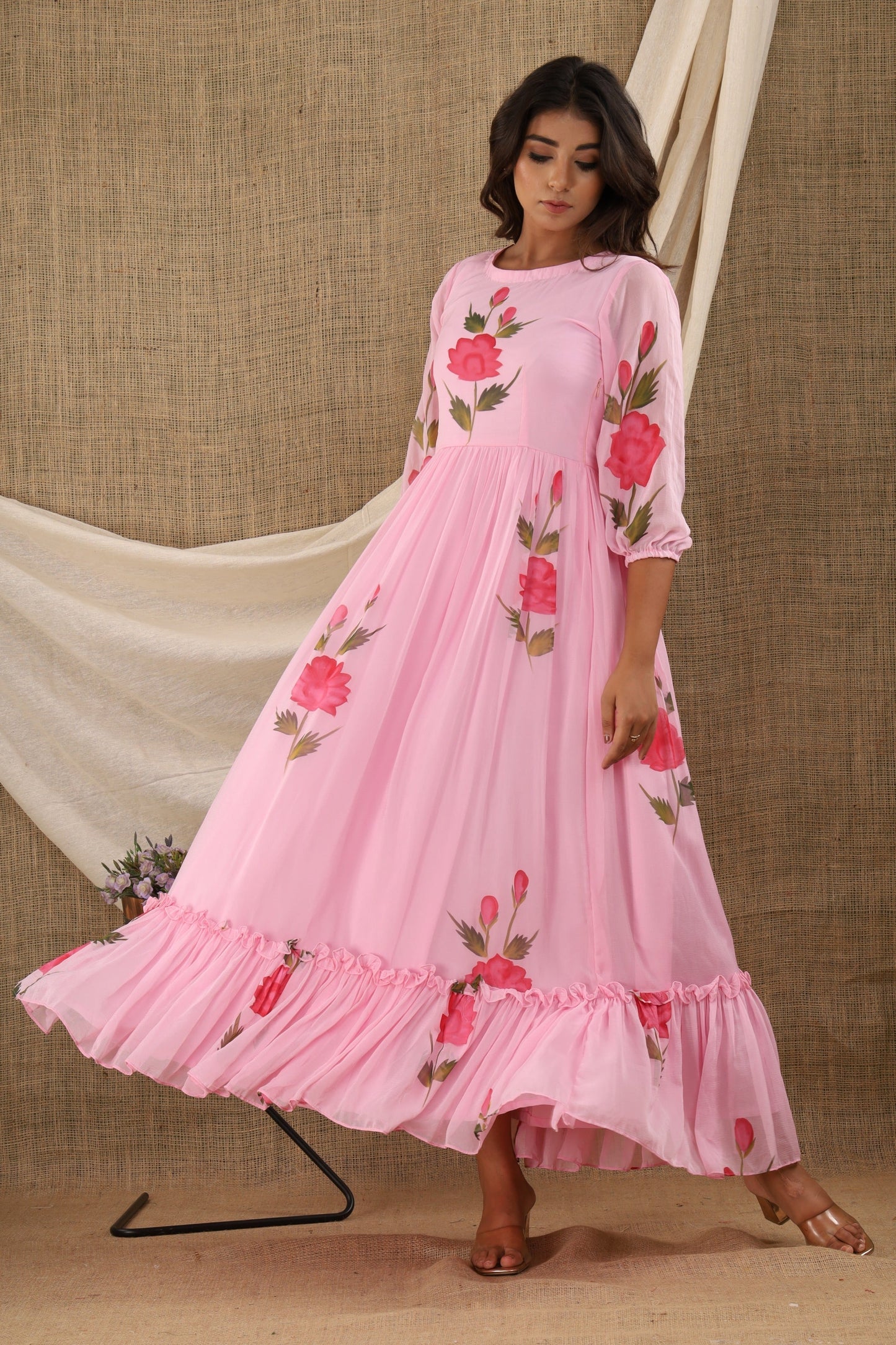 Women's Pink Anarkali Dress (1Pc)