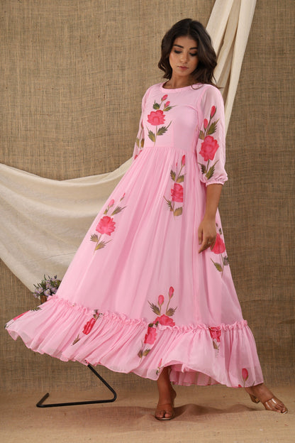 Women's Pink Anarkali Dress (1Pc)