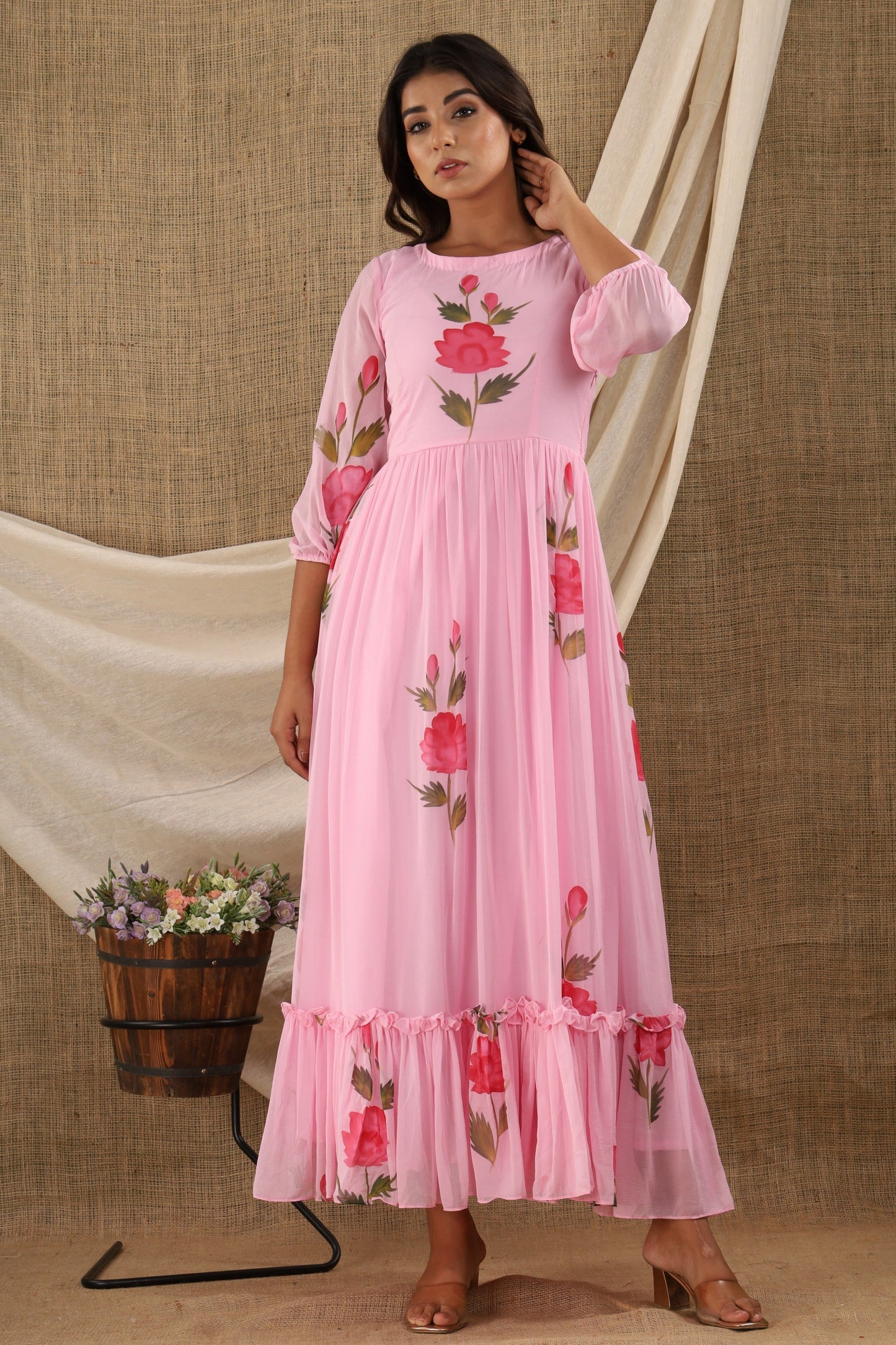 Women's Pink Anarkali Dress (1Pc)