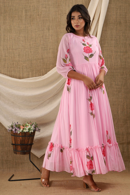 Women's Pink Anarkali Dress (1Pc)