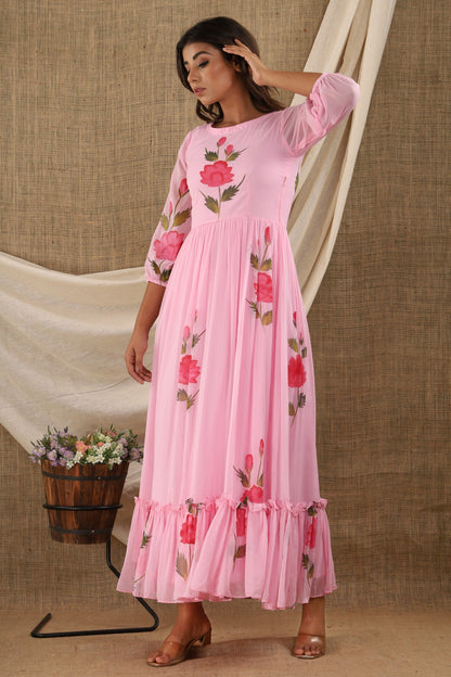 Women's Pink Anarkali Dress (1Pc)