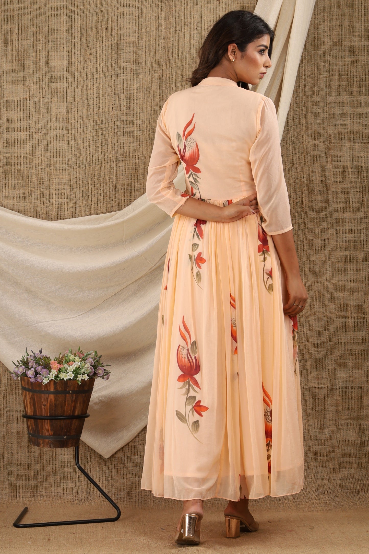 Women's Peach Anarkali Dress (1Pc)