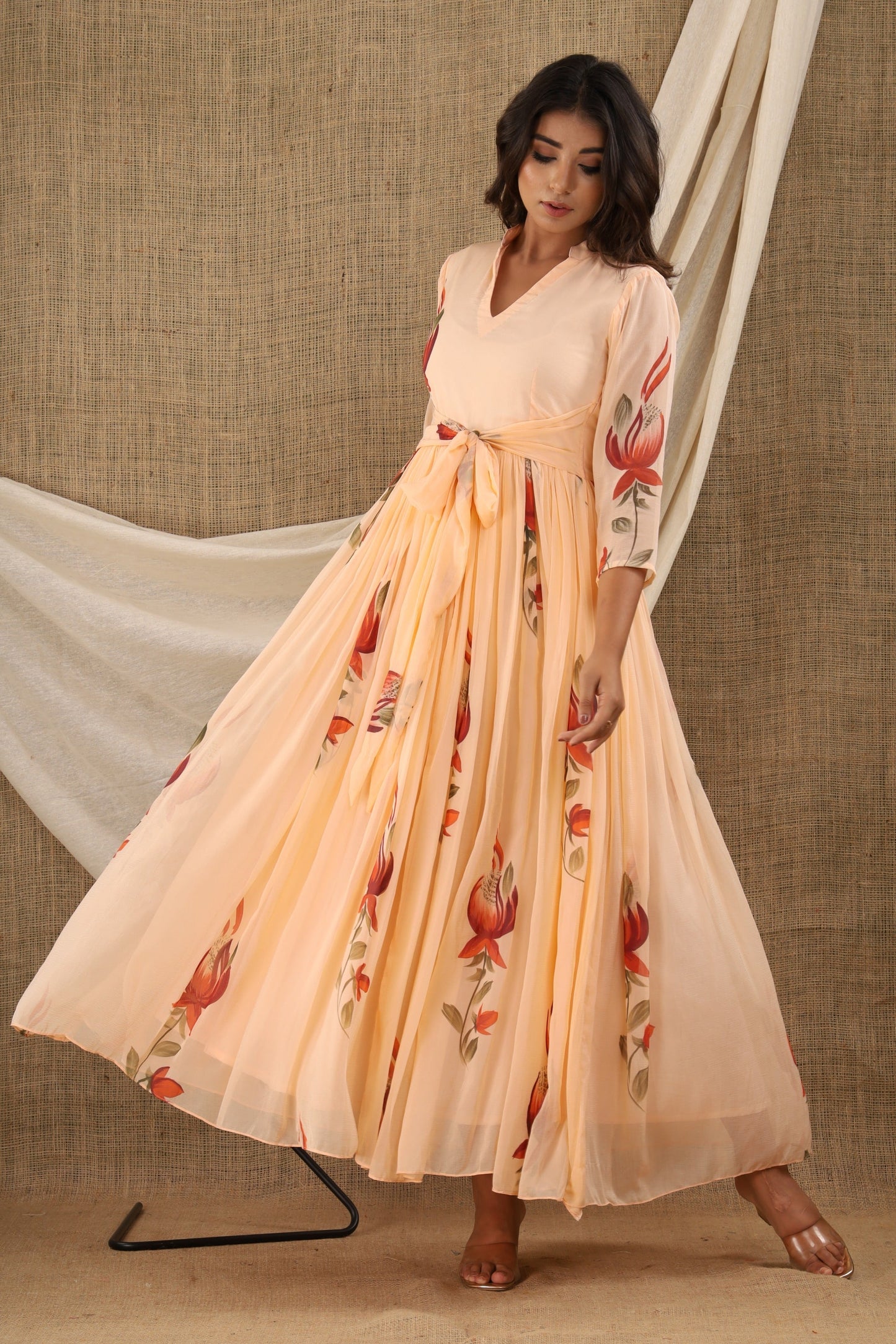 Women's Peach Anarkali Dress (1Pc)