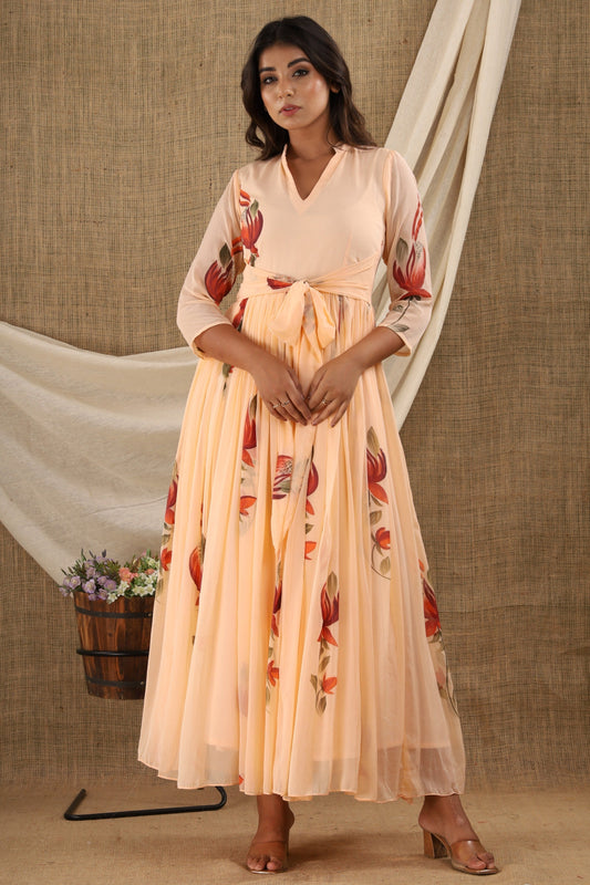 Women's Peach Anarkali Dress (1Pc)