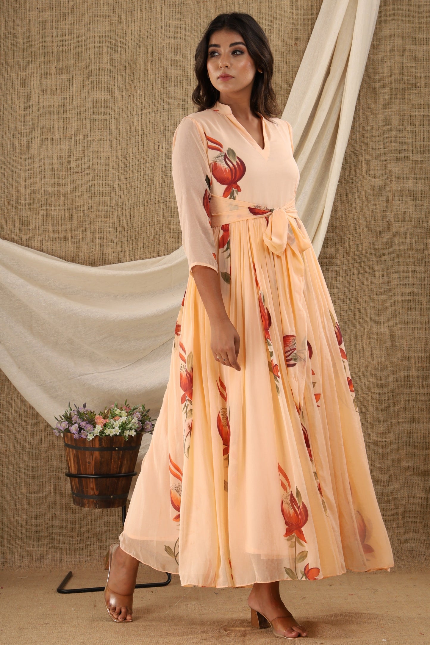 Women's Peach Anarkali Dress (1Pc)