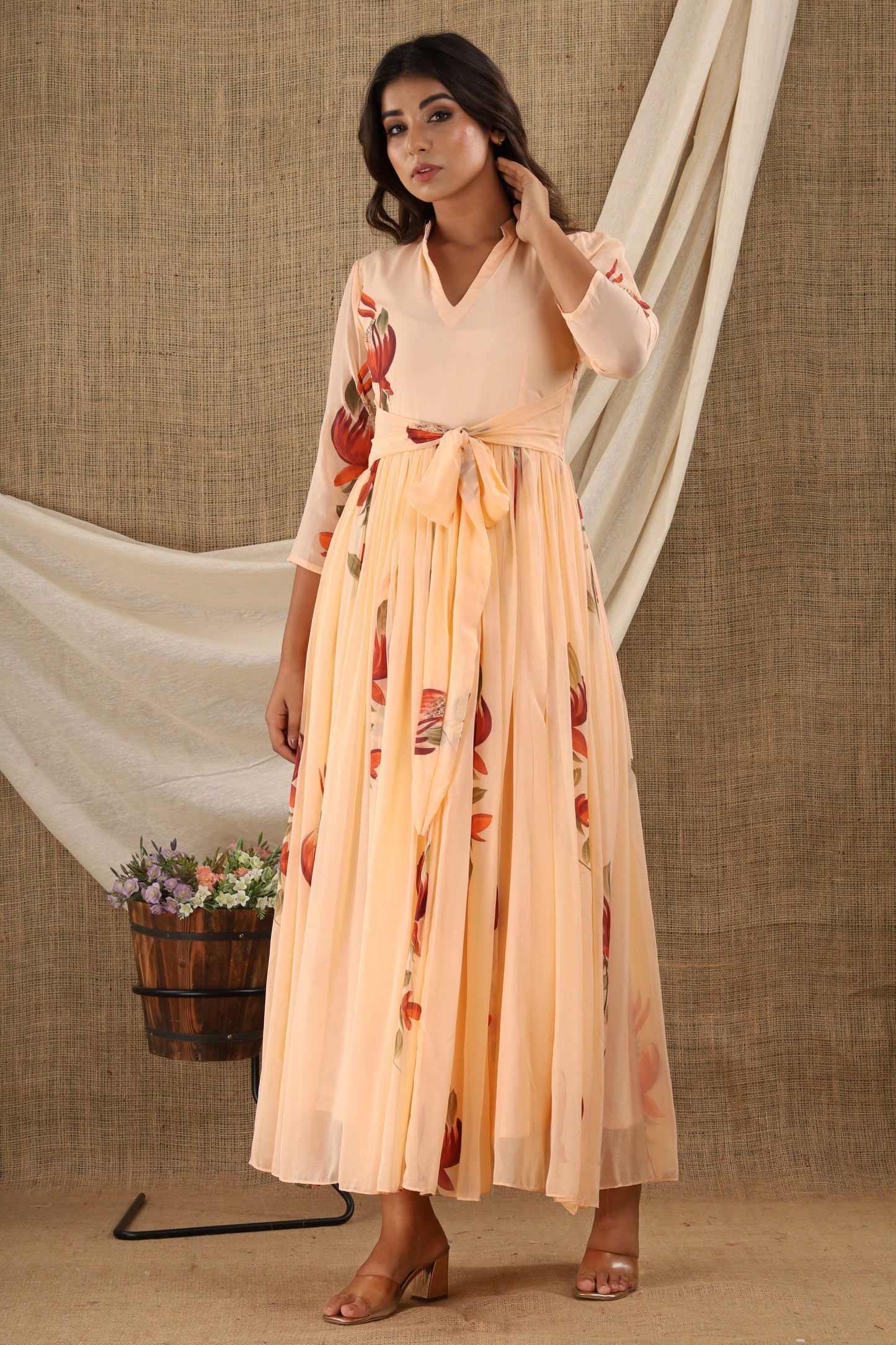 Women's Peach Anarkali Dress (1Pc)