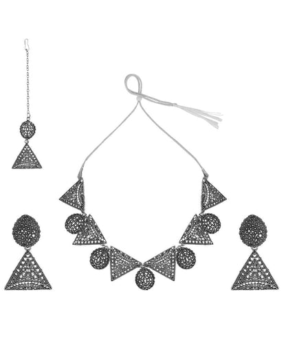 Women's Classic Oxidised Triangle shaped Neck Choker with Earring Set