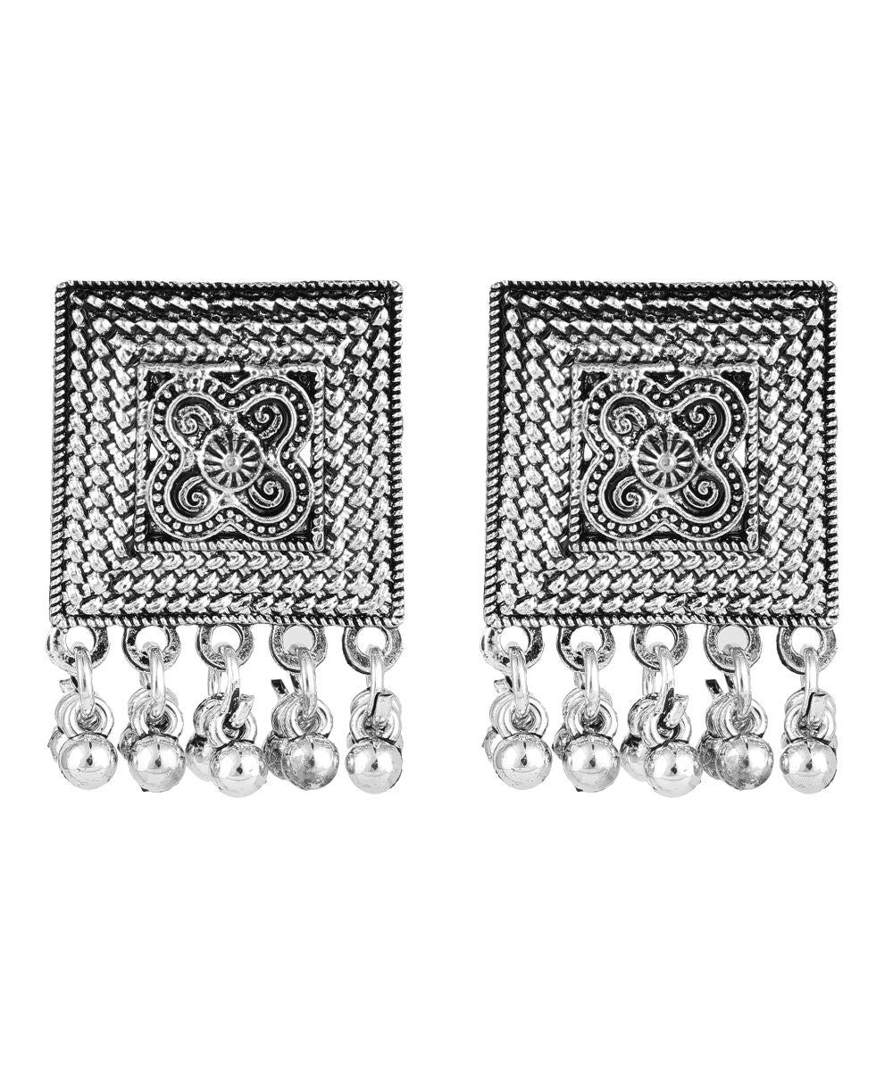 Women's Statement Oxidised Square shaped Choker Neckpiece with Stud Earring Set