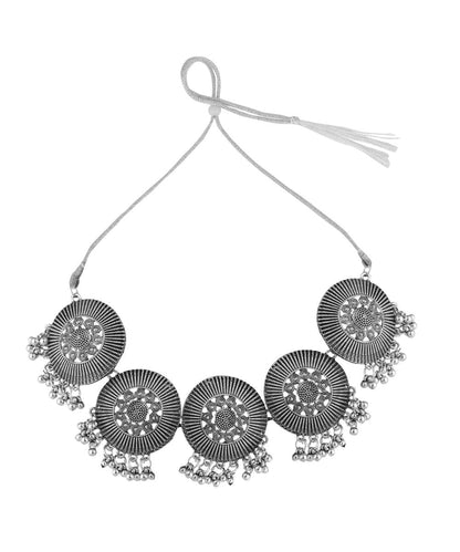 Women's Statement Oxidised Round shaped Choker Neck piece with Jhumka Earring Set