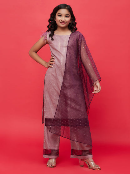 Girl's Brown Kurta Palazzo With Sequin Dupatta