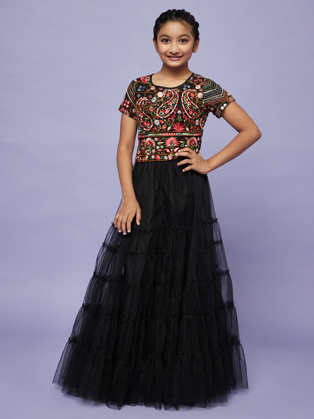 Girl's Black Embroidered Lehenga Choli