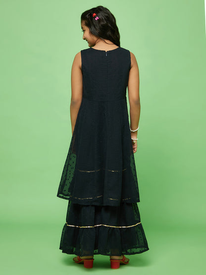 Girl's Black Embroidered Kurta With Sharara