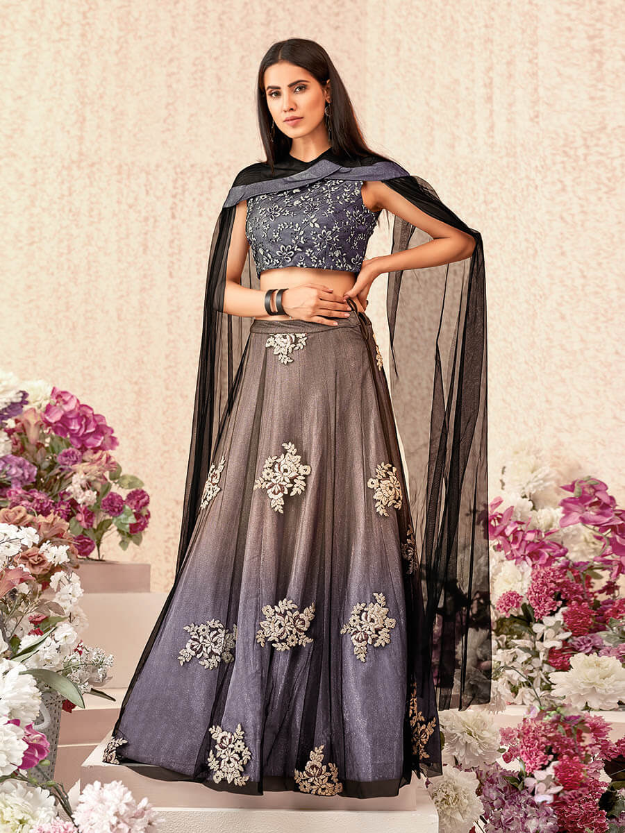 Women's Black Embroidered Florence Designer lehenga