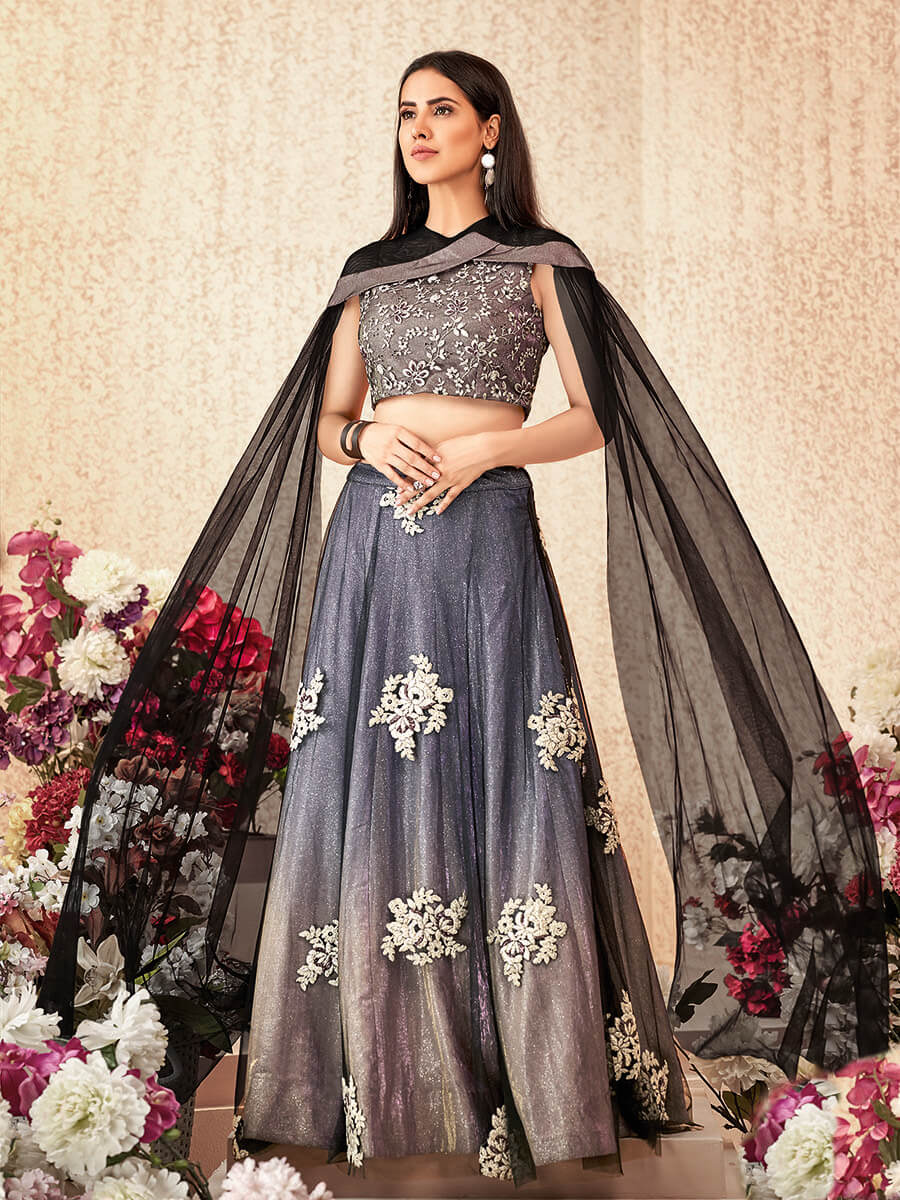 Women's Black Embroidered Florence Designer lehenga