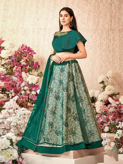 Women's Green Embroidered Florence Designer lehenga