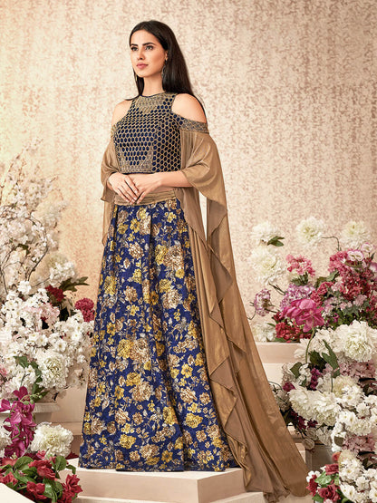 Women's Royal Blue Embroidered Florence Designer lehenga