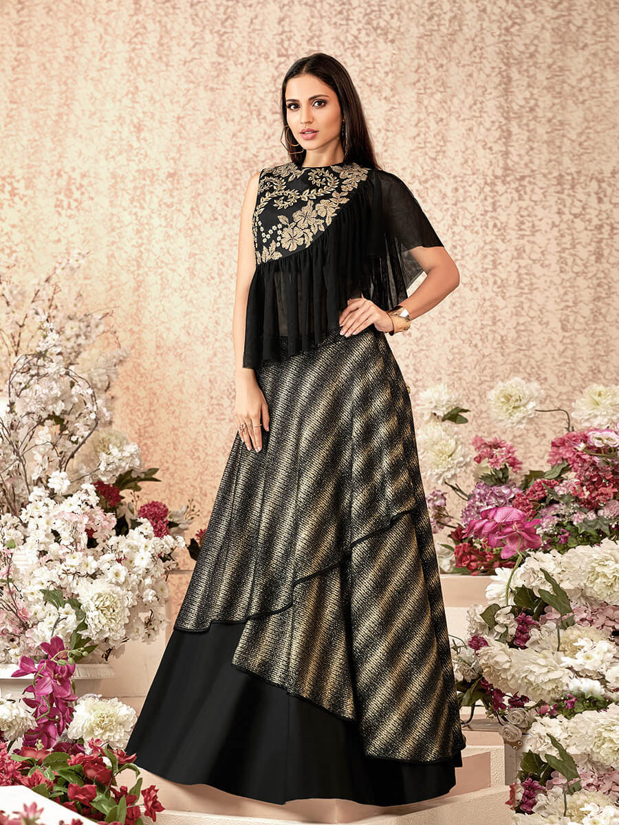 Women's Black Embroidered Florence Designer lehenga