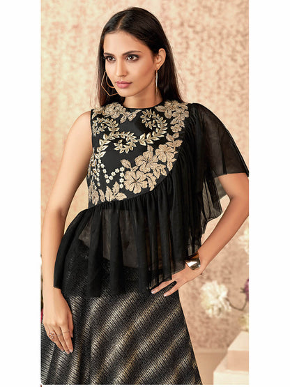 Women's Black Embroidered Florence Designer lehenga