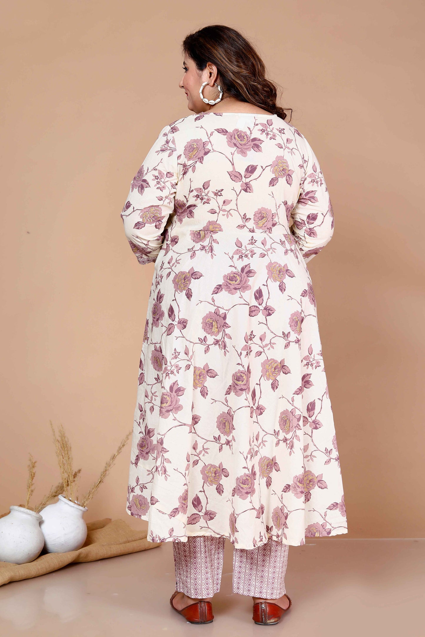 Women'S Plus Size Pink Floral Printed Kurta With Palazzo