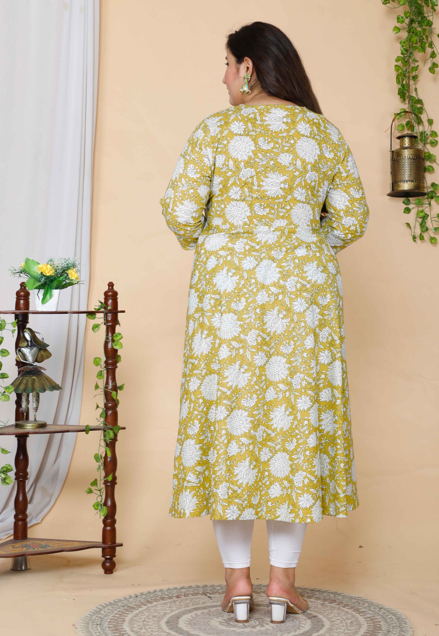 Women's Yellow Plus Size Floral Anarkali Kurta With Dupatta