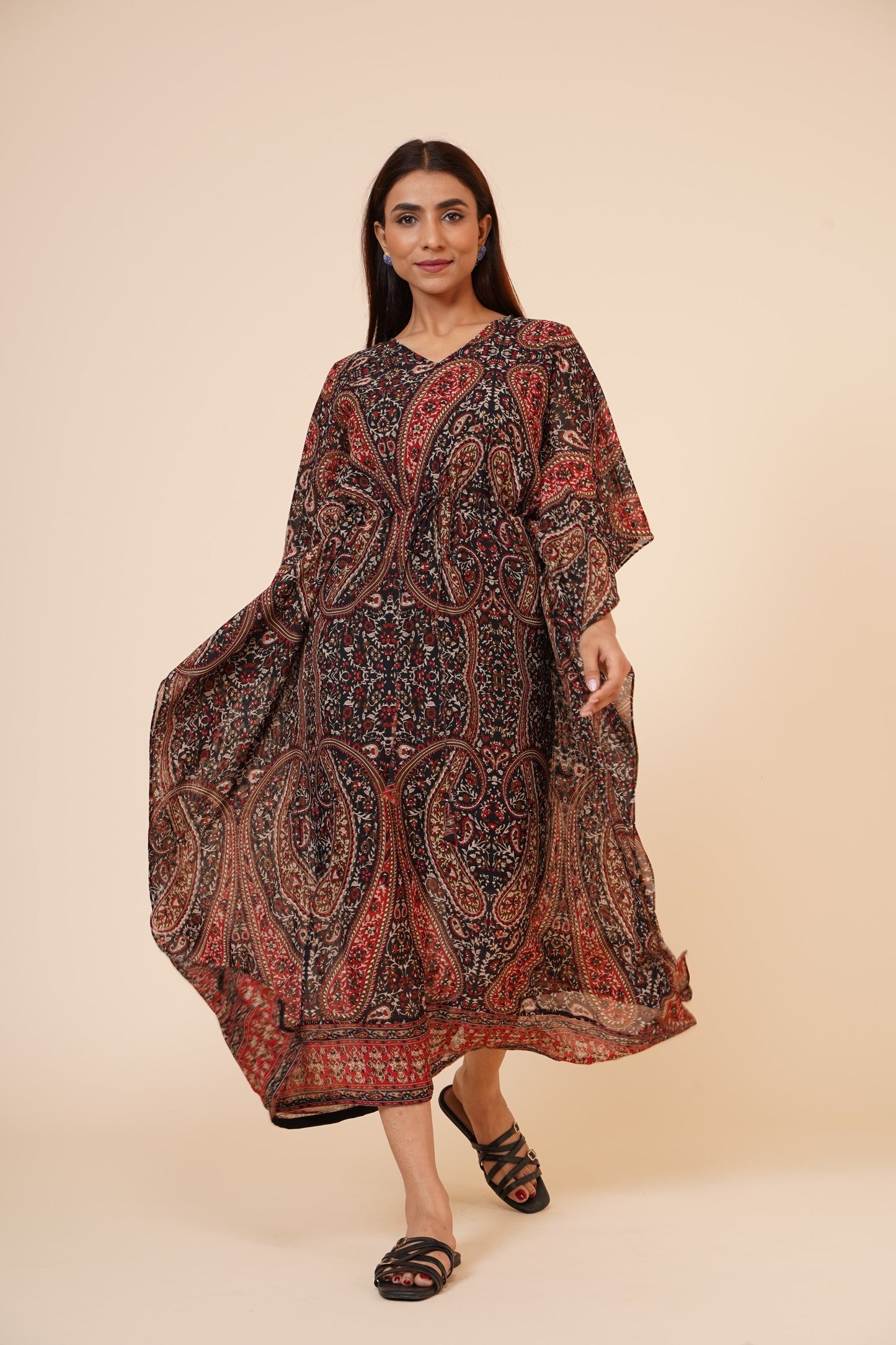 Women's Casual Printed Kaftan With Adjustable String And Inner