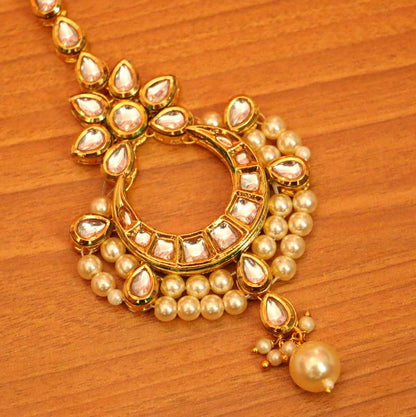 Women's Kundan Meenakari Pearl Weeding Maang Tikka