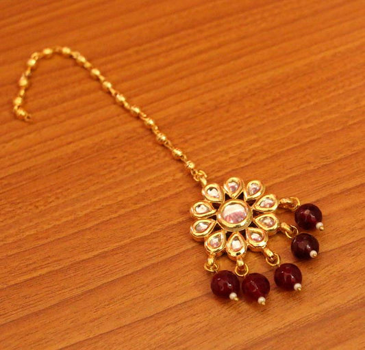 Women's Ruby Kundan Polki Gold Look Maang Tikka