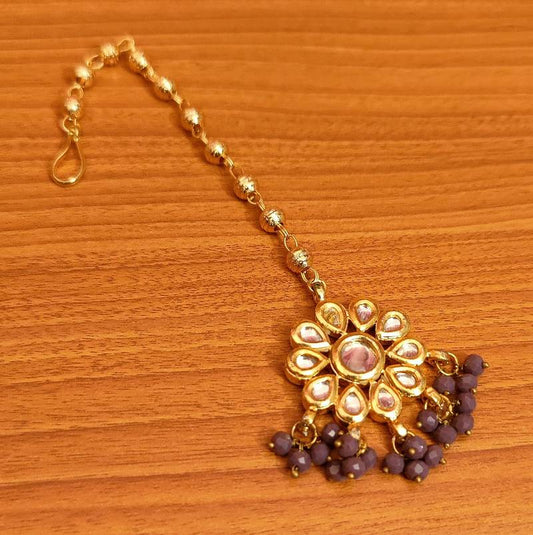 Women's Kundan Meenakari Purple Maang Tikka