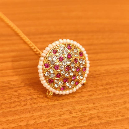 Women's Pink Zircon Gold Look Wedding Maang Tikka