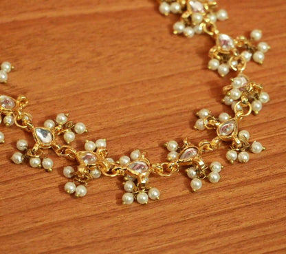 Women's Pearl Kundan Polki Single Line Necklace